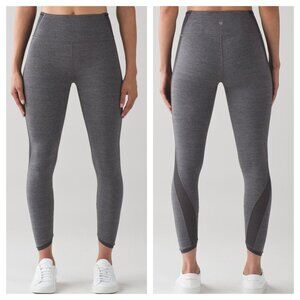 Lululemon Featherlight Tight Heathered Black Women's 4 Yoga Pilates Mesh 7/8 Run